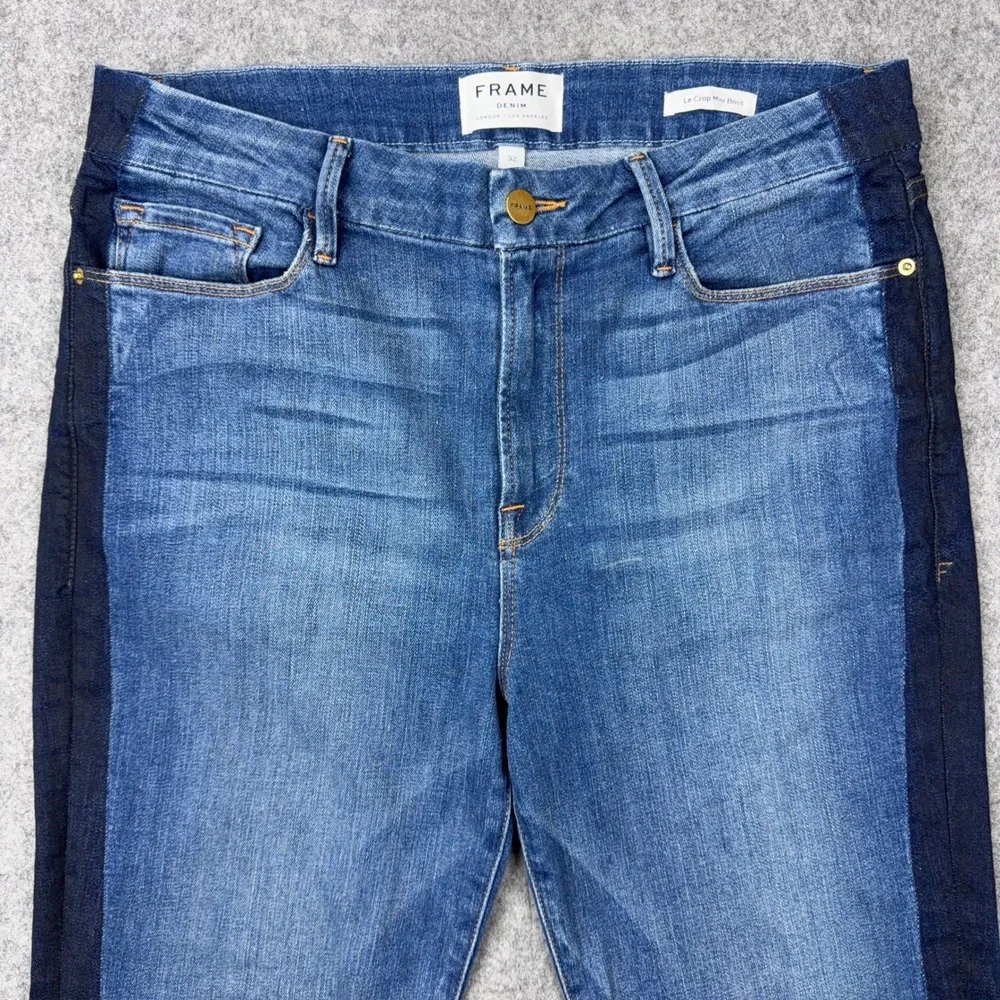 FRAME Jeans Women 32 Blue Le Crop Mini Boot High Rise Stripe Stretch Denim Pants